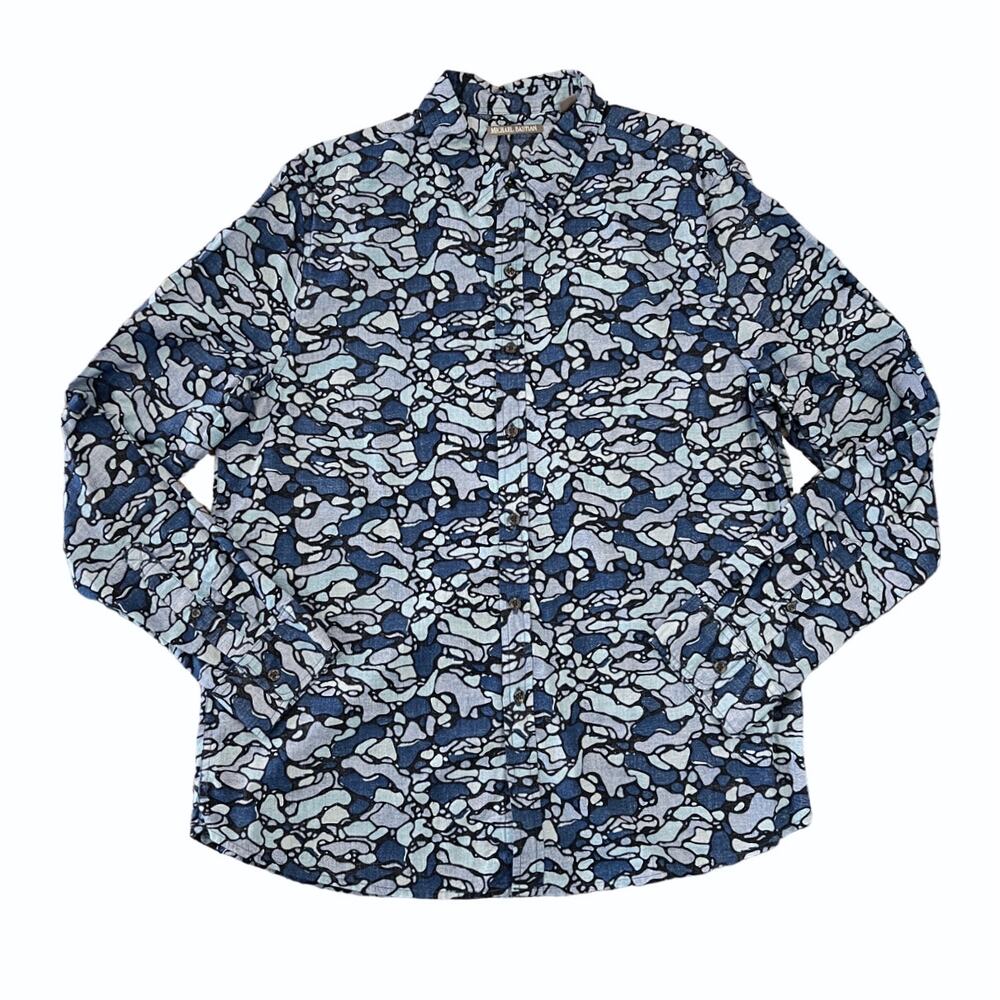 Michael Bastian Men's Blue Geometric Print Button Down Shirt - SIZE L